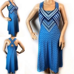 PRANA BLUE MULTI PHOEBE CROSSED BACK PRINT DRESS